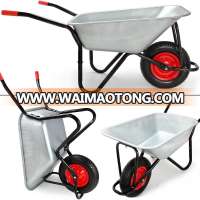 Wheelbarrow 100l Galvanized Wheel Barrow 200kg Capacity Garden Trolley Transport Cart with Metal Rim wb5009